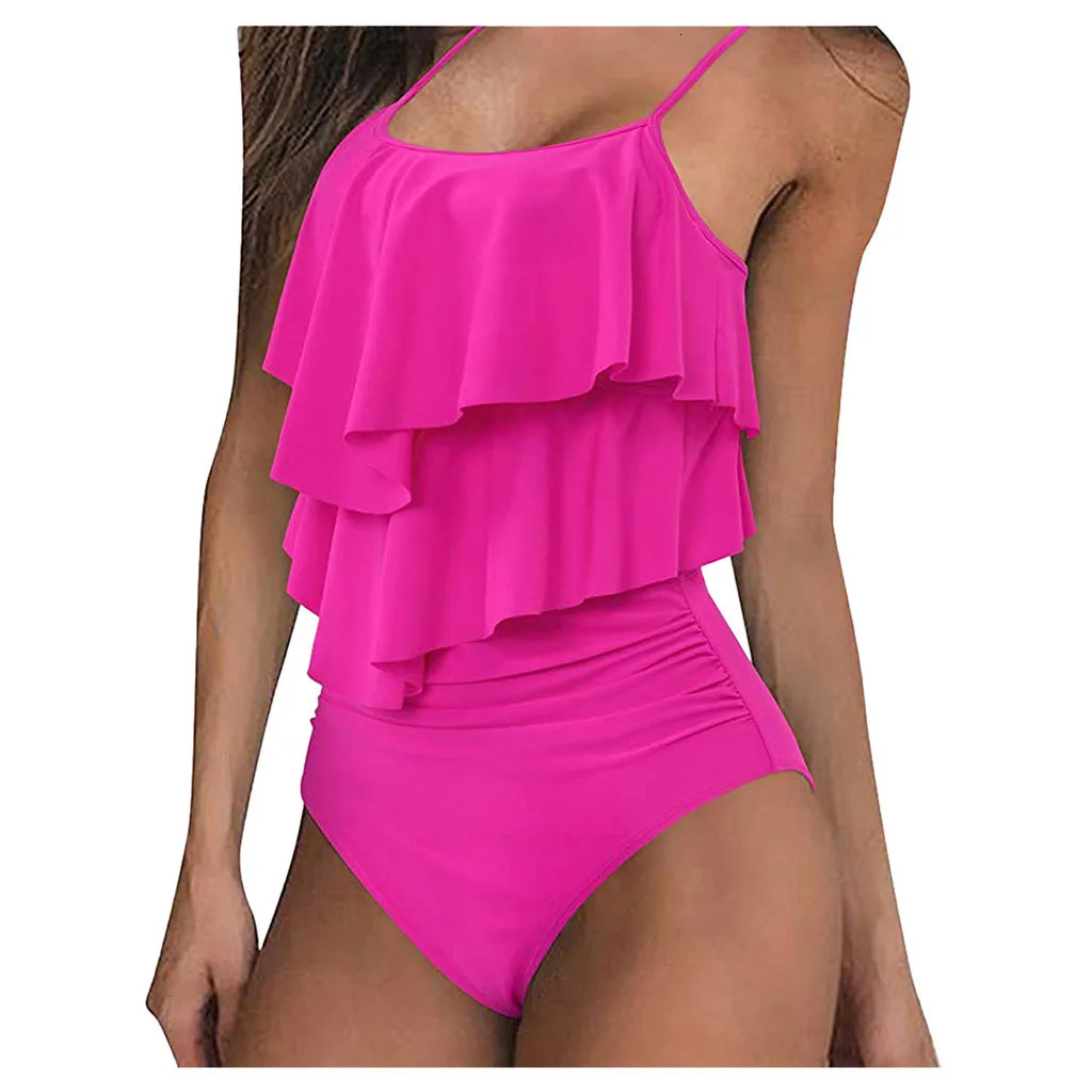 Women High Waisted Tankinis Set 2 Piece Swimsuits Ruffle Spaghetti Strap Swimwear Sexy Bikini Summer Beach Wear Bathing Suit 250206