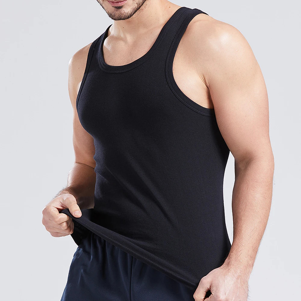 Cotton Men Sleeveless Tank Top Solid Color Gym Muscle Vest Undershirts Oneck Mens Clothing Tees Workout Tops 250207