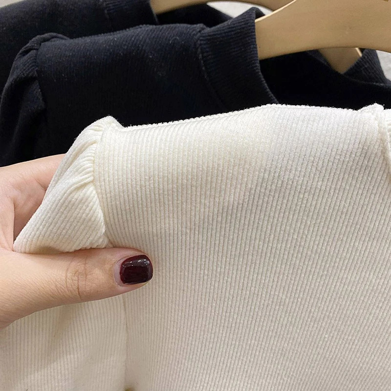 Elegant Patchwork T Shirt Streetwear Long Sleeve Crop Tops Fall Winter Korean Fashion Chic Buttons Slim All Match Tees 250114Z