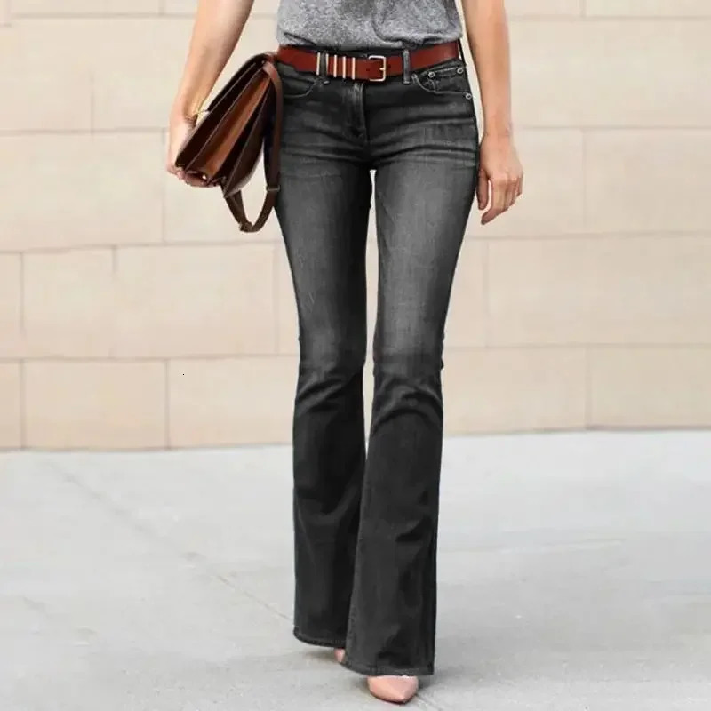 Fashion Women Micro Flared Jeans Mid Waist Washable Denim Pants Female Four Seasons Trousers Casual Streetwear 250206
