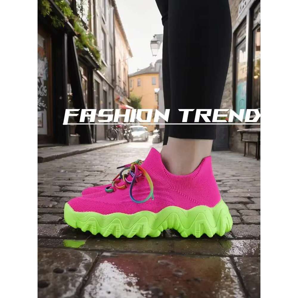 Spring Pink Casual Shoes Breathable Mesh Sports Women Lace Up Ladies Comfort New Fashion Non-slip Sock Sneakers