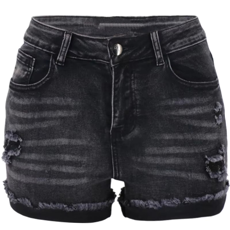 2025 New Women's Designer Summer Black Denim Shorts Sexy Fashion High Waist Elastic Shorts Jeans S-2XL Global Direct Shipping