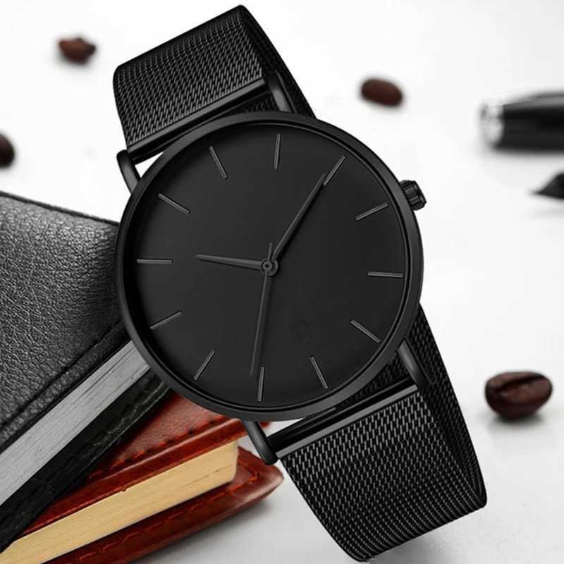 Full Black Minimalist Stainless Steel Watch Fashion Quartz Mesh Clock Males Wristwatches Exquisite Relojes Masculino Relogio Z250207