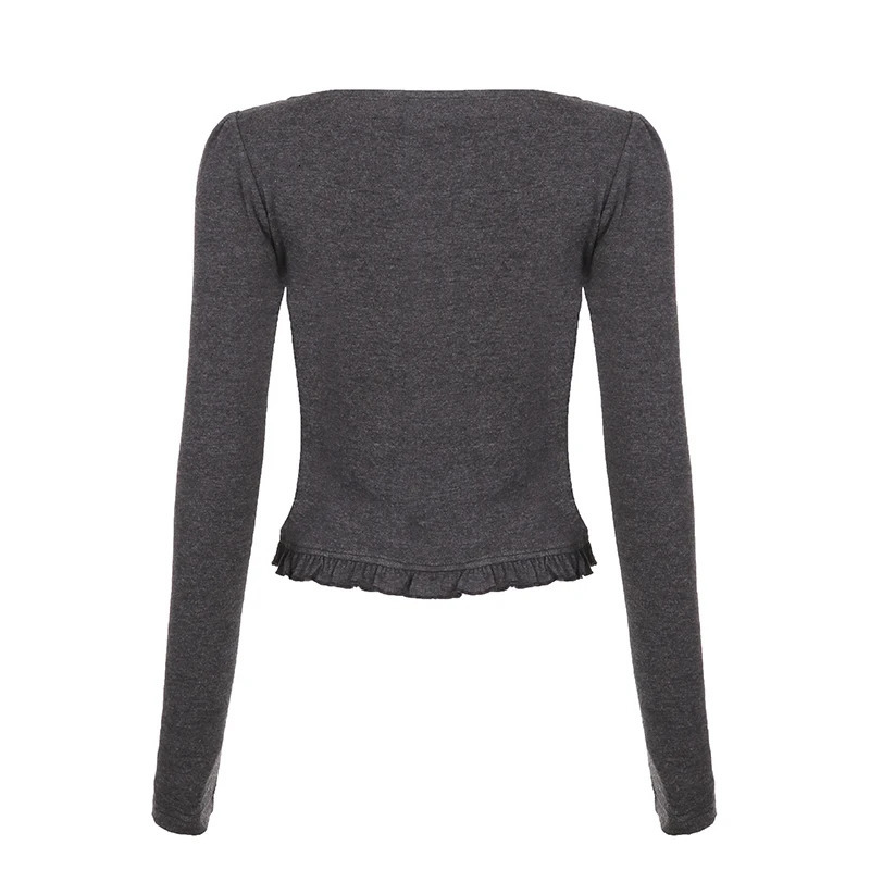 CIBBAR Vintage Bow Stitched Knitted T-shirt Cute Ruched Patchwork Sweet y2k Crop Top for Women Autumn Fairycore Casual T Shirts 250207