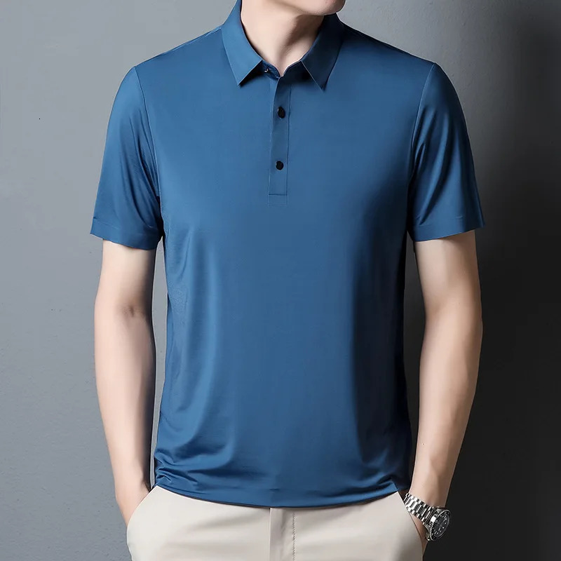 2023 Summer Fashion Mens Solid Color Shortsleeved Tshirt Ice Silk Breathable Business Casual Polo Shirt 250121