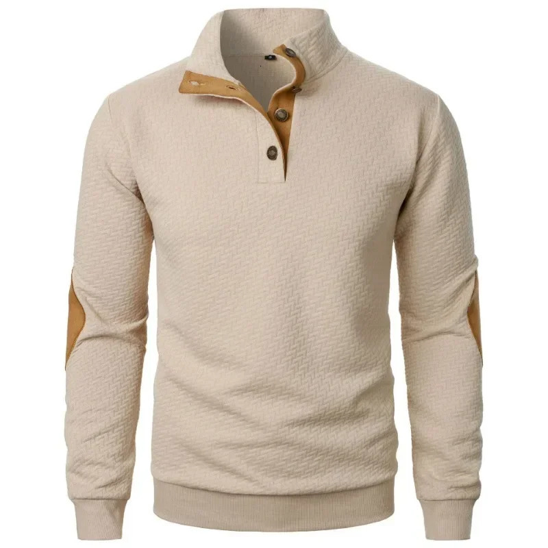 Mens long sleeved sweatshirt casual button upstand up Henley polo shirt Pullover lightweight streetwear 250207