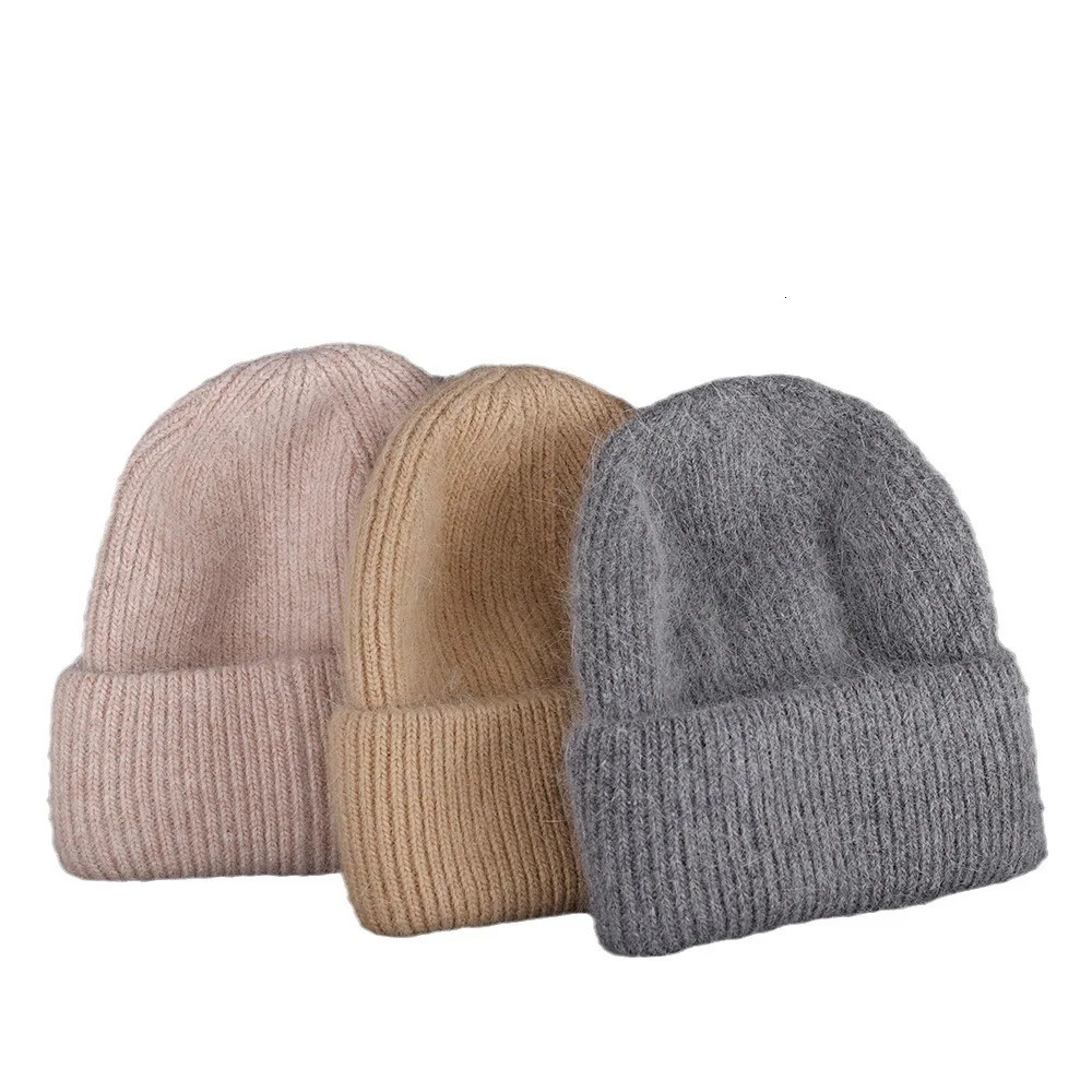 Winter Warm Angora Beanie Hat for Women Girls Rabbit Fur Fluffy Knitted Caps Earflap Soft Warm SKI Snow Outdoor Skullies 250221