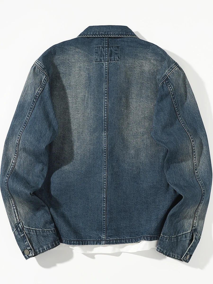 Spring And Autumn Chinese Style Mens Lapel Knot Button Washed Old Denim Jacket Loose Fashion 100% Cotton Casual Coat 250207