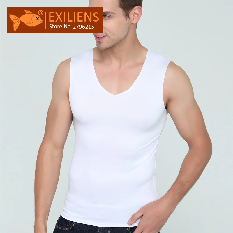 EXILIENS Mens Vest Tank Tops Underwear Sexy Undershirts Ice Silk Fitness V Neck Sleeveless Seamless Size M3XL 250207
