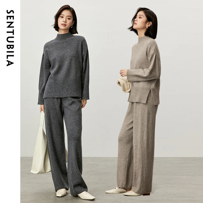 SENTUBILA Comfort Knit 2-piece Pants Set for Women Winter Knitted Floral Sweater Elastic Waist Pants for Women Knitwear W44Z57200 250207