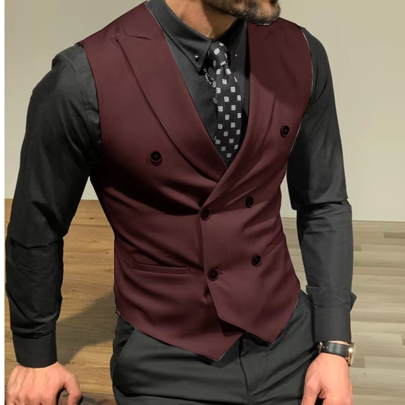 Sleeveless Men's Suit Vests With Double Breasted Slim Fit Groomsmen Waistcoat For Wedding Business Single One Piece Male Coat