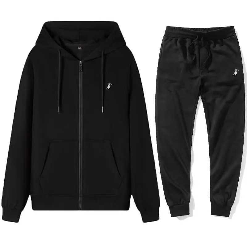 Men's Tracksuits New embroidered pony fleece cardigan zipper hoodie for men Spring and autumn hoodie set T241109