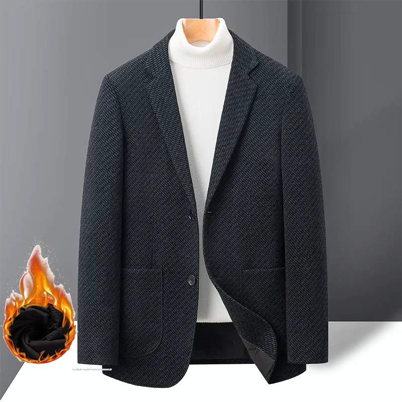 High-Quality Thousand-Bird Check Double-Sided For Men Korean Suit Collar Short Casual Woolen Coat Blazers