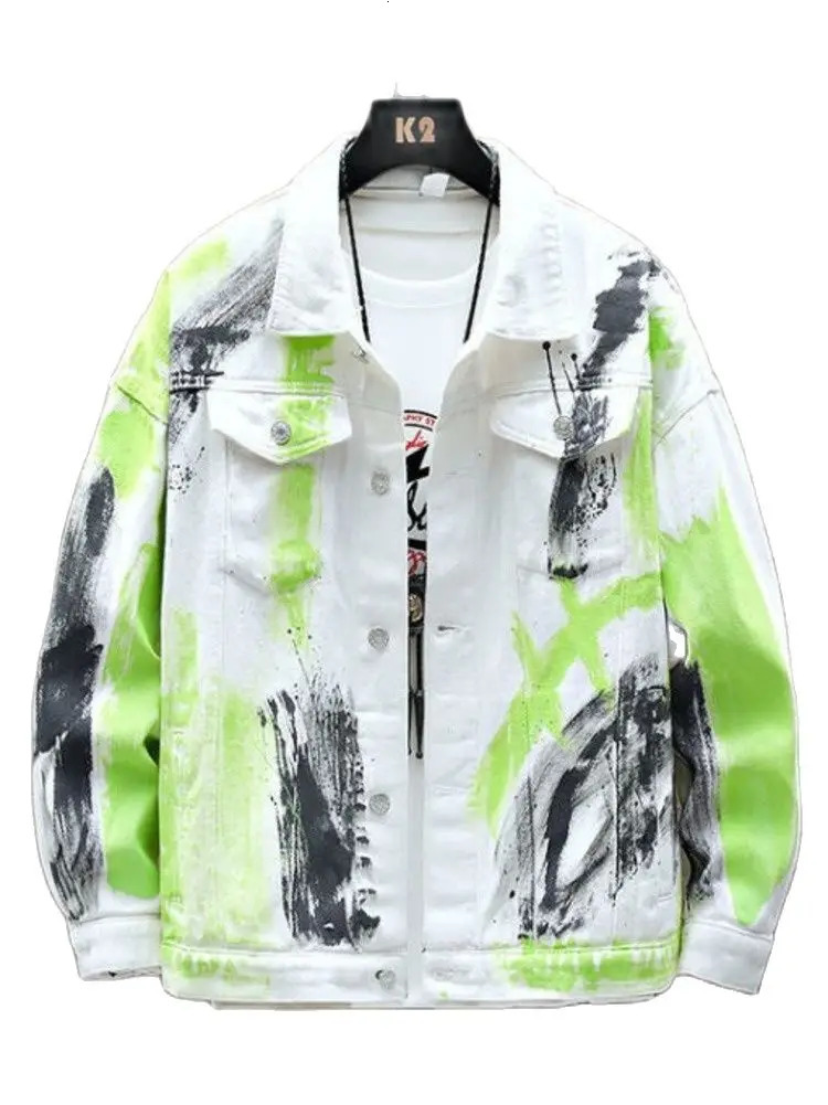 Cowboy Hip Hop Chic Letters Printed Jeans Jacket Men Casual Streetwear Short Style Loose Denim Coat Spring 250207