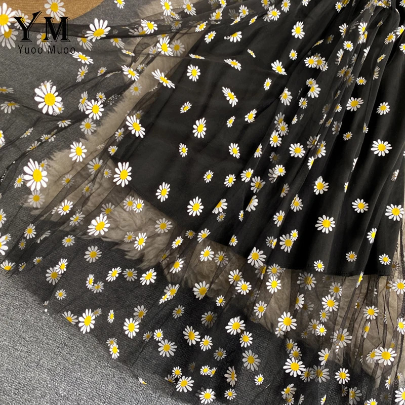 YuooMuoo Korean Fashion Daisy Print Network Party Dress Summer Two Layer Italian Face Resort Midi Beach Vestidos 250207
