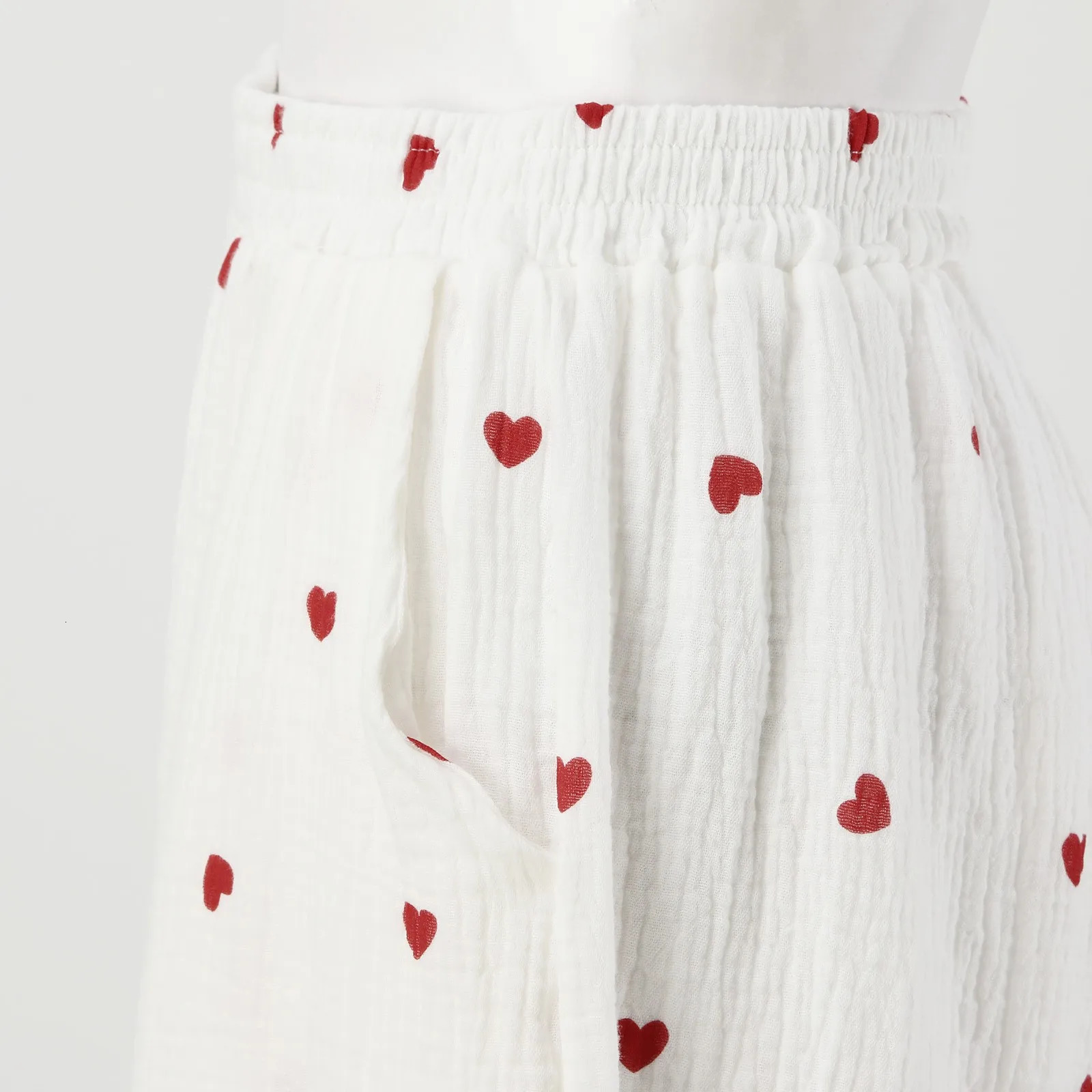 Womens Sweet Love Heart Print Ruffles 2 Piece Outfits Fashion ShirtShort Lounge Sets Long Sleeve Cotton Linen Home Suits 250206