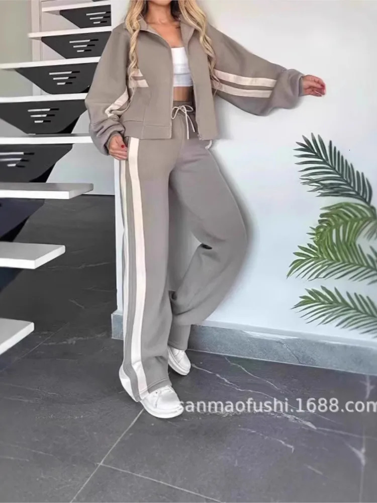 Striped Zipper Coatsweatpants Two Piece Set Women Casual Batwing Sleeve Sports Jacket Outfits Autumn Winter Sweatshirt Suit Y2K 250206