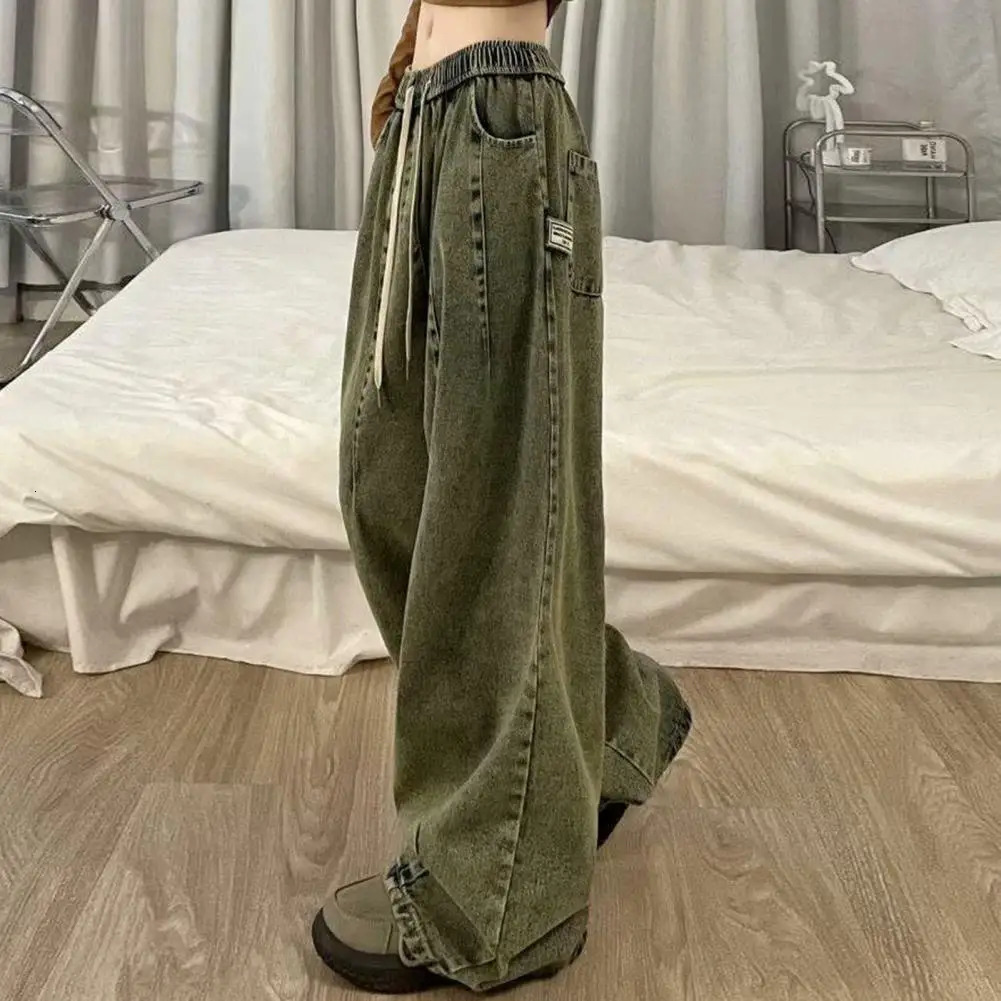 Loose Jeans Unisex Denim Jeans Vintage Wide Leg Denim Jeans with Elastic Waist Deep Crotch Pockets Womens Streetwear for Hip 250206