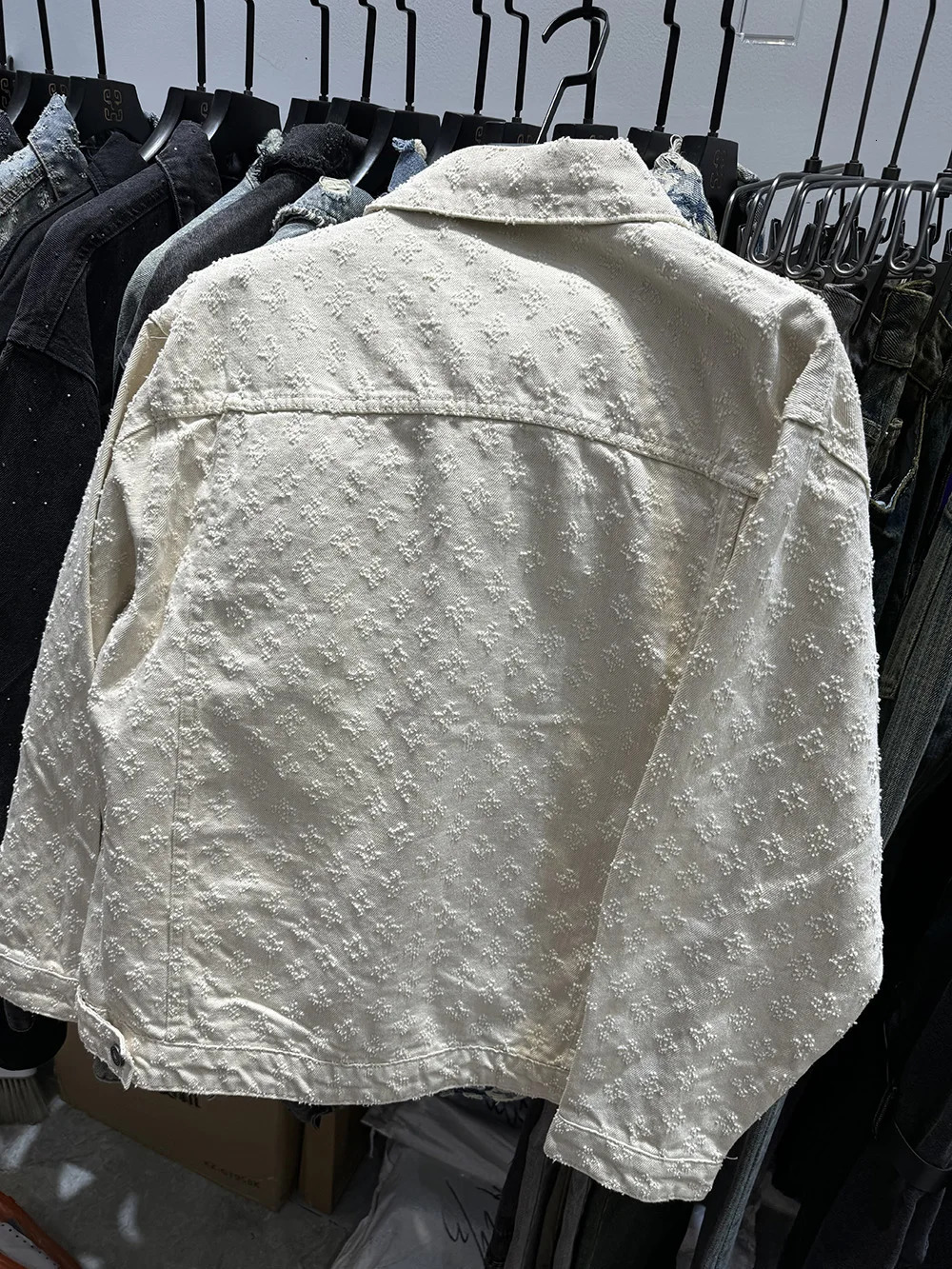 Spring Autumn Jacquard Pattern Mens Denim Jackets Loose Fit Vintage Jeans Coats Males Casual Clothes 250208