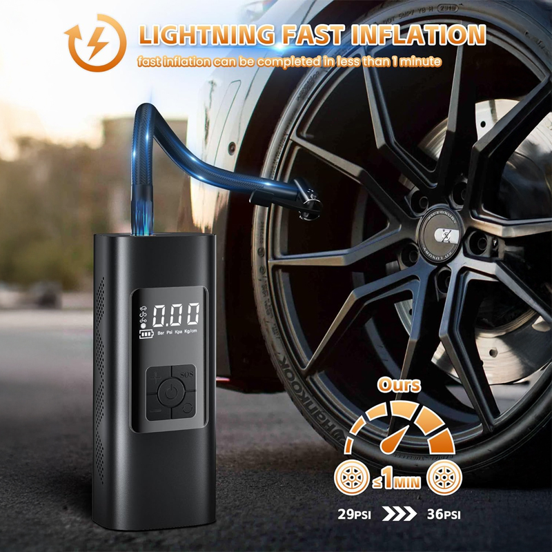 Portable air compressor 180PSI&10000mAh portable air pump, precise pressure LCD display, 3x fast inflation suitable for car, bicycle, and motorcycle t