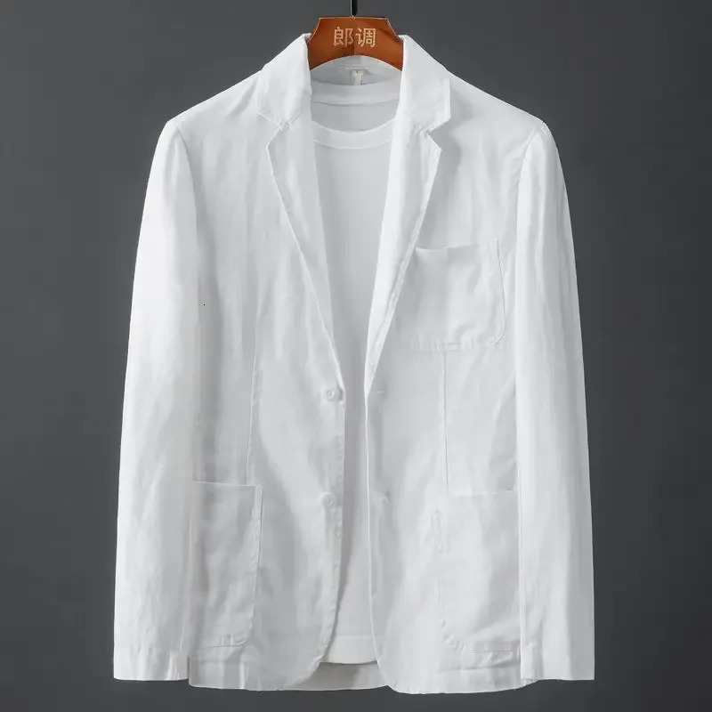 mens spring and summer pure thin casual business breathable white cotton linen suit jacket 250208Z