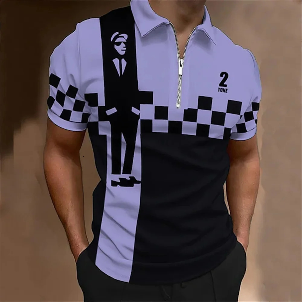 Mens Polo Golf Plaid Turndown Short Sleeve Zipper Clothing Funny Comfortable Beach Tee Man Tops Original Shirts Quality 250208