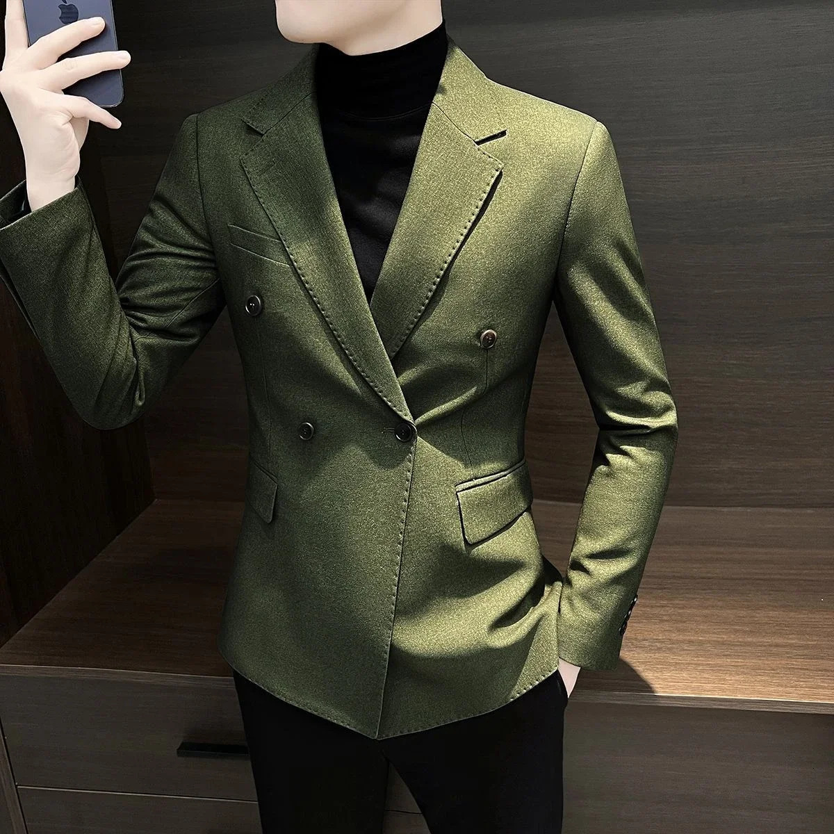 Male Business Blazer Casual Coat Double Breasted Fashion 2024 Vintage In Mens Suit Dress Jackets Fashionable Single Models 250208Z