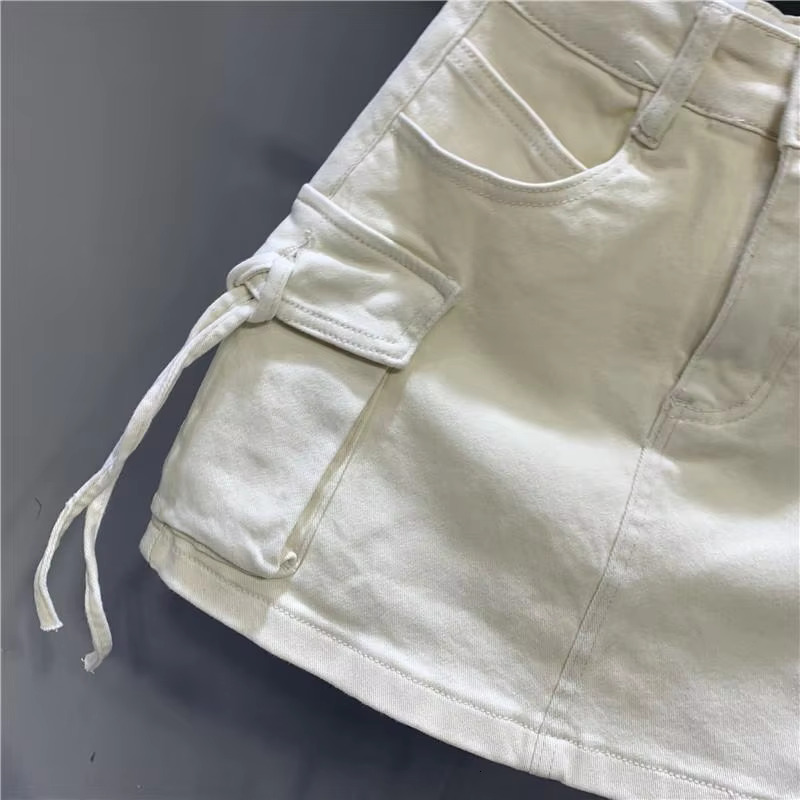 Women's Fashion Designer Zipper Fly Skirts Button Women's Retro Denim Workwear Pants With Pockets Sexy Mini A-e Denim Shorts Skirt Women