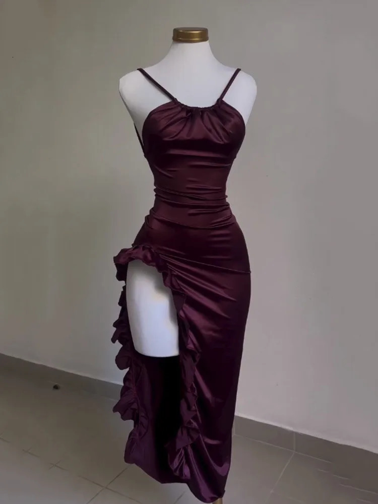 Sexy backless sleeveless Midi dress for women pleated high slit party club body street evening elegant womens clothing 250207