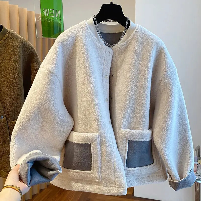 Korean Elegant Casual Lamb Wool Jacket Women American Oversized 2024 Autumn Winter Wear Thickened Suede Fur Top 250113