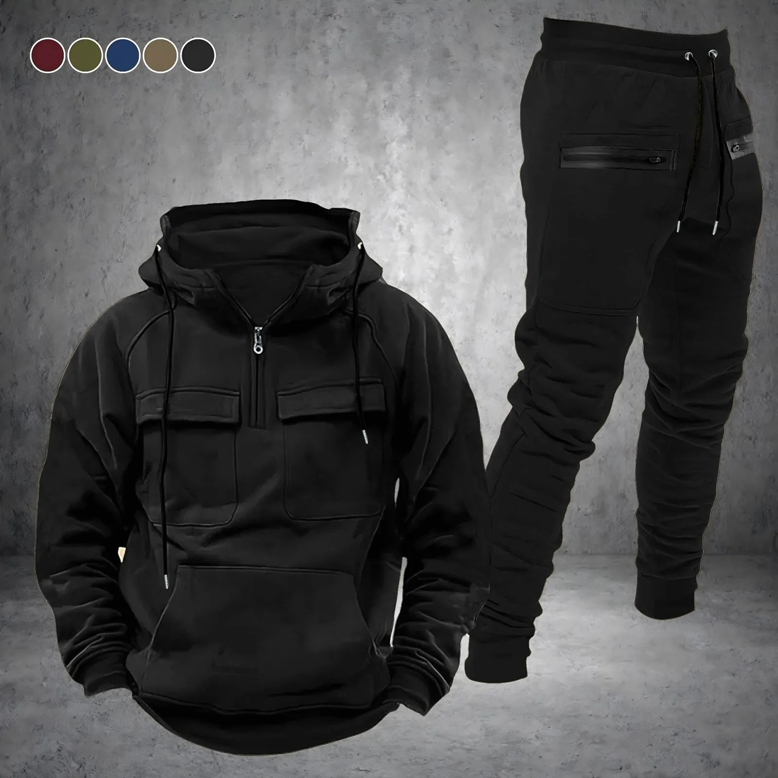 Soild Mens Sweatshirt 2 Piece Outfit Autumn And Winter Fashion Hald Zipper Hooded Sweater Pants Sports Outfit Mens Clothing 250206