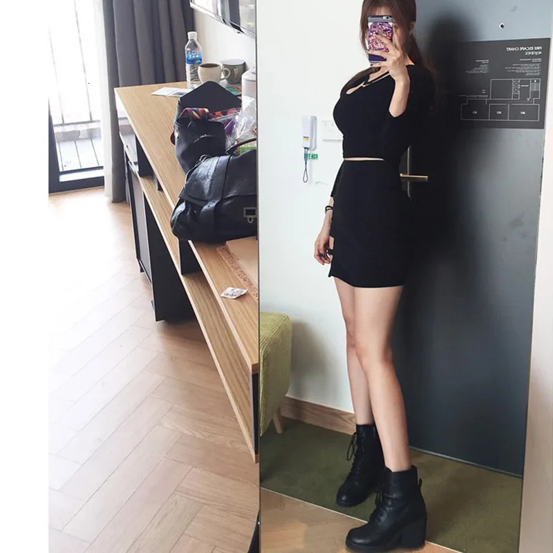 Korean Style Black Package Hip Skirts Irregular Hem Pencil Micro Mini Skirt Sexy Slim Women Party 250208Z