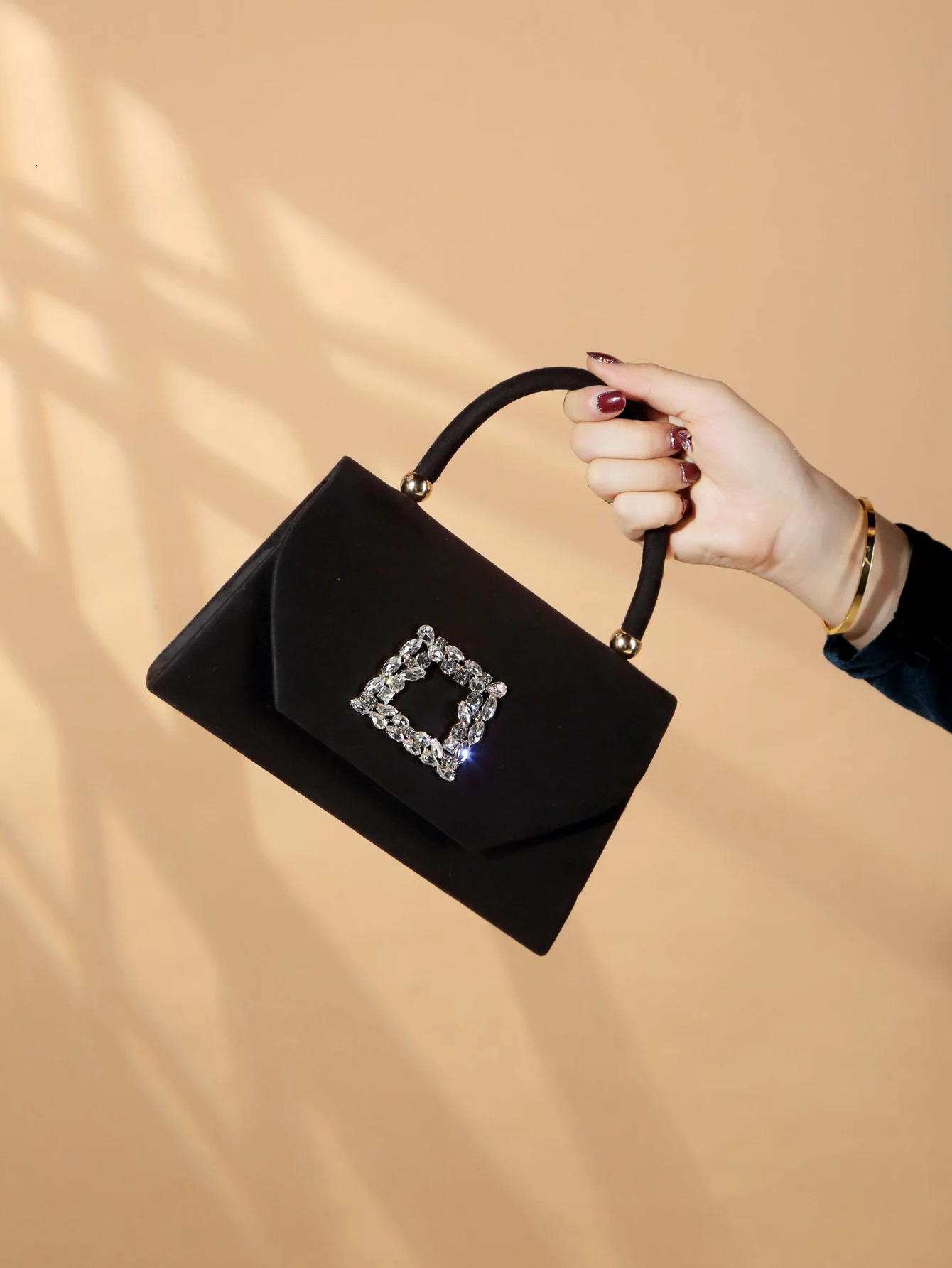 Glitter Bling Shiny Glamorous Exquisite 1pc Elegant Fashionable Sparkling Velvet Evening Clutch Bag 250122