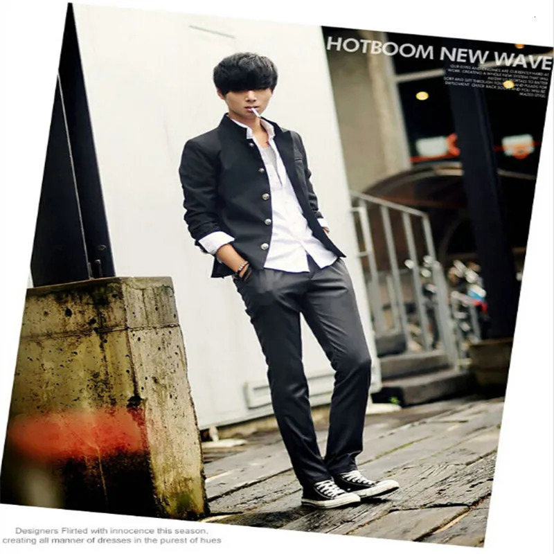 2024 Mens Black Slim Tunic Jacket Single Breasted Blazer Japanese School Uniform College Coat 250208Z