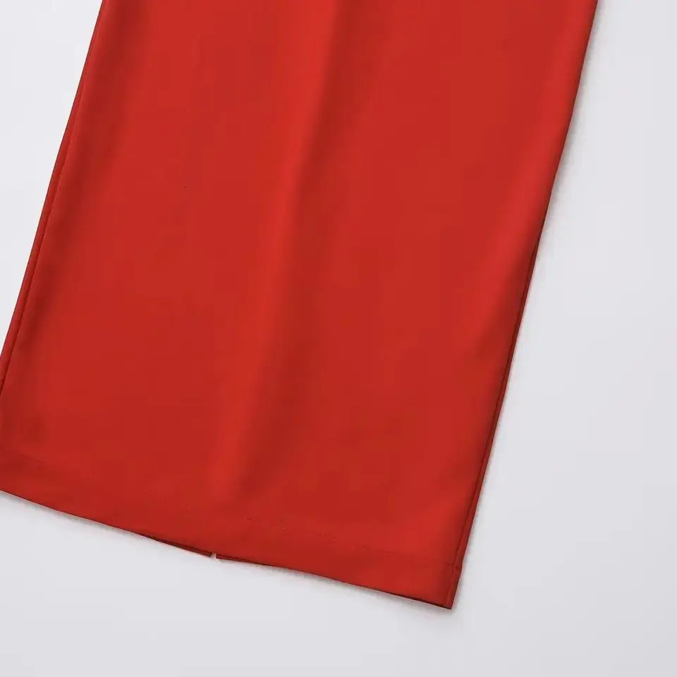 TRAF Sexy Womens Thin Strap Zipper Ultra Midi Red Dress Elegant Christmas 250207