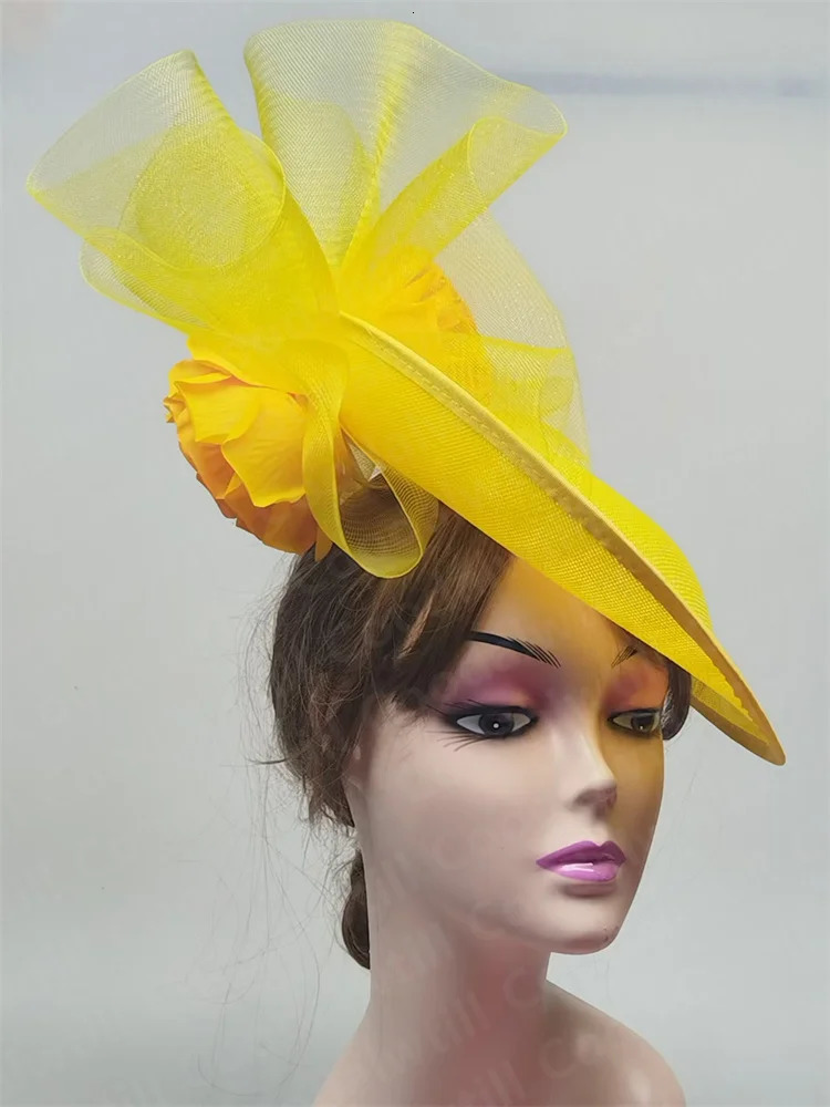 Women Wedding Ocn Fascinator Hat With Flower Headpiece Ladies Elegant Derby Chapeau Cap Veils Party Millinery Caps 250207