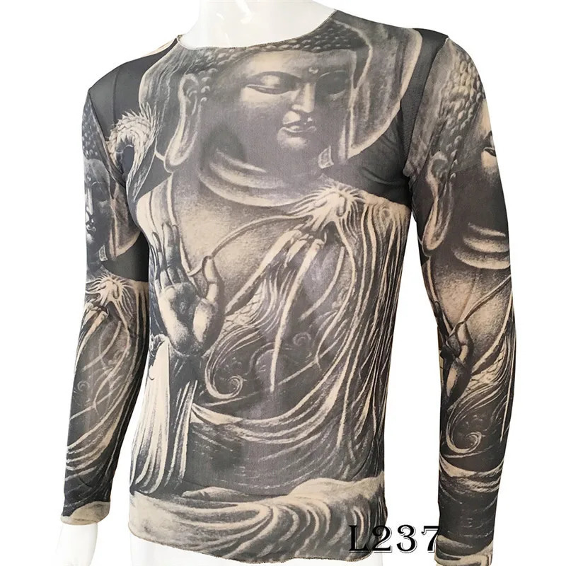 Funny Long Sleeve Tattoo T Shirts All Over Print Men Women Arts Shirt Elastic Slim Fit Modal Thin Halloween Mens Clothing 250107Z