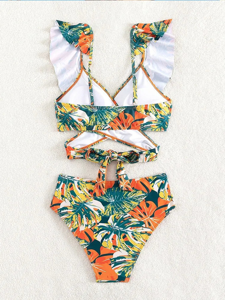 2024 Women Print Summer Push Up Swimwear High Waist Bikini Set Bathing Suit Beachwear Female Holiday Swimsuit Swimming 250208Z