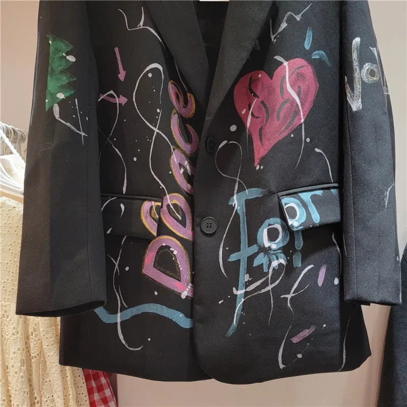 YEAE Autumn foreign style graffiti printing feels personalized suit jacket loose versatile top 250207