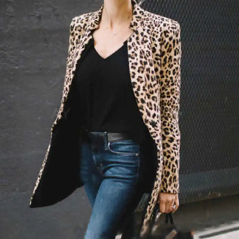 Leopard Blazer Womens Long Sleeve Sweatshirt Cardigan Top Leopard Print Coat Formal Set Womens Fashion Coat 250207