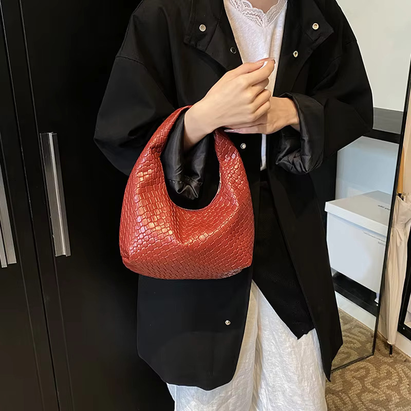 Women Classic Fashion Woven Emed Hobo Soft PU Leather Small Top-handle Shoulder Bag Casual Daily Handbags swissmilitary