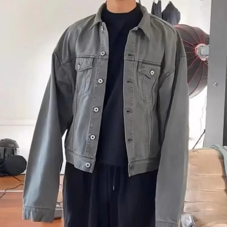 European and American retro wash heavy weight to do old grey street daily trend denim work jacket for men 250207
