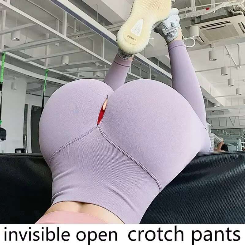 Outdoor Sex Zipper Fiess Sexy Women Invisible Open Crotch Pants Peach Yoga High Waist Quick-Drying Leggings