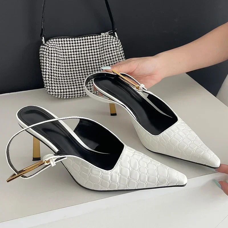 Patent Leather Green Women Pumps Sexy Pointed Toe Metal Buckle Strap Thin High Heels Summer Elegant Slingbacks Heeled Sandals 250207