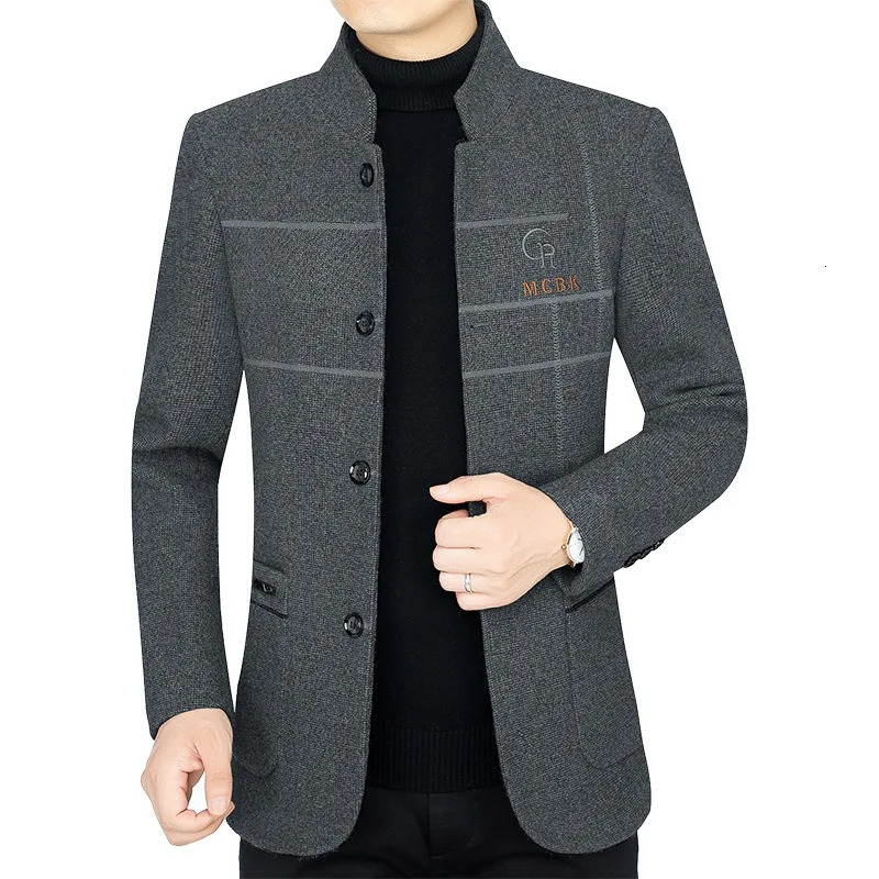 mens casual wool jacket business set Coats blend autumn slim fit clothing 250208Z