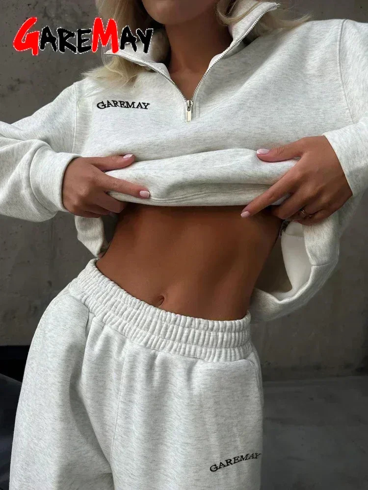 Autumn Womens Tracksuit with Zipper Cotton Oversize White Casual Two Piece Set Women Classic Sports Trouser Suits for Women 250207