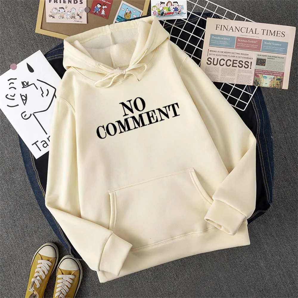 Hirsionsan NO COMMENT Letter Graphic Printed Hooded Women Summer Oversize Female Clothing Elegant O Neck Cotton Lady Tops Y2k 250208Z