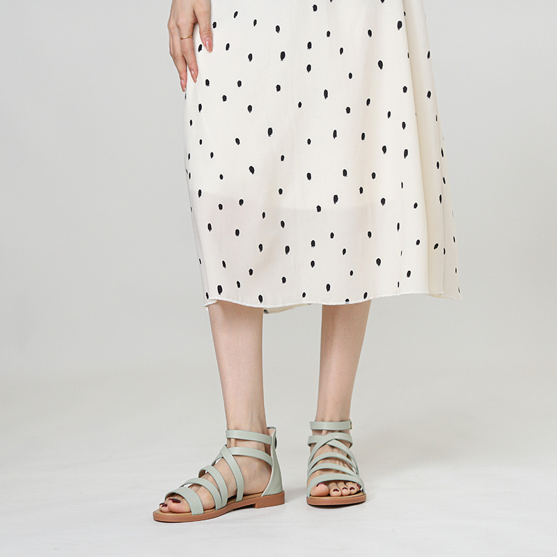 2025 new women's danxuefei leather narrow band braided ankle strap flats sandals open toe summer female sandalias shoes for women 0206