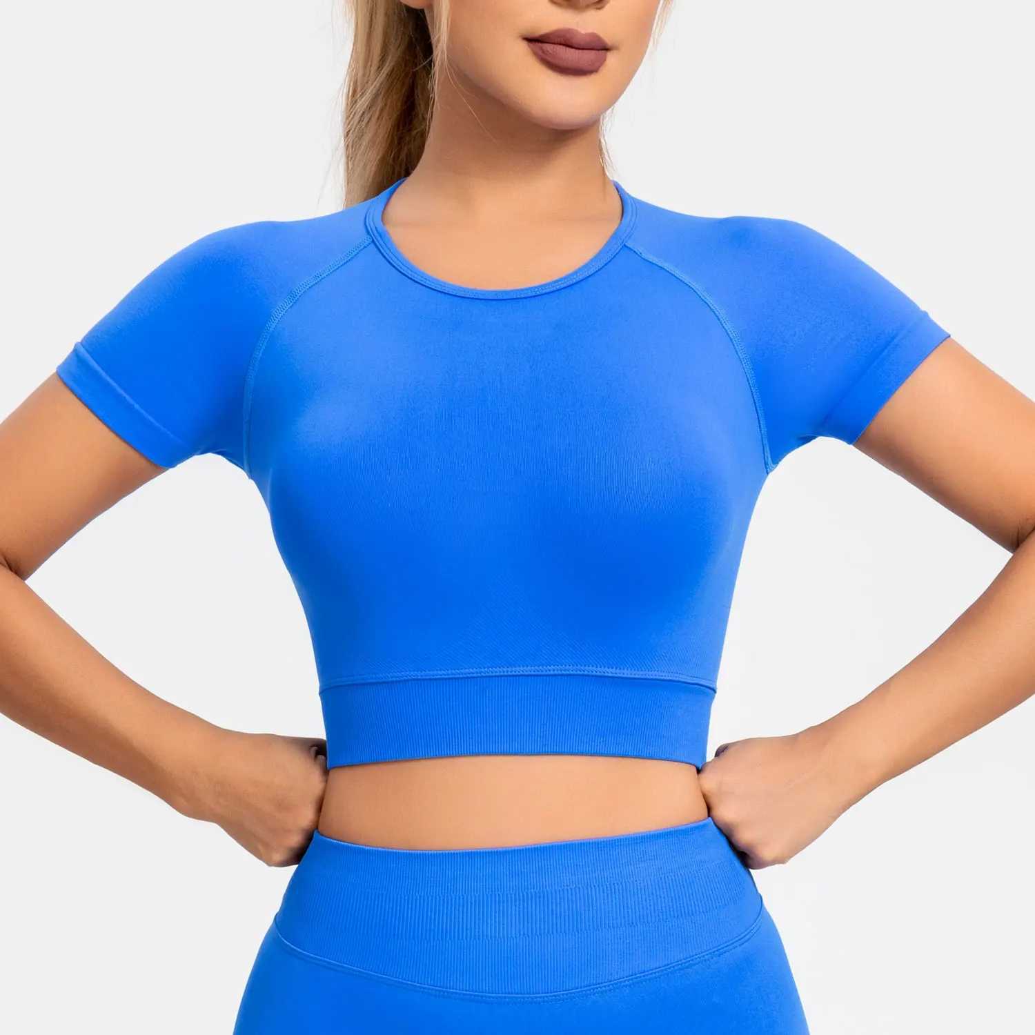 Yoga Outfit Women Gym Top Sports Impact T Shirt Short Sleeve Seamless Active Tank Crop Workout Blouse Elastic Running Tee H250207