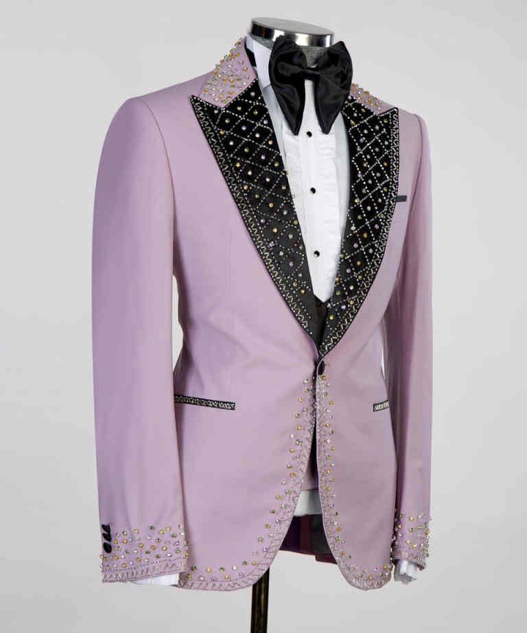 New Arrival Men Suits Slim Fit 2 Pieces Peaked Lapel Elegant Rhinestone Beaded Classic Men Wedding Suits Groom One Button (Blazer+Pants) Customized